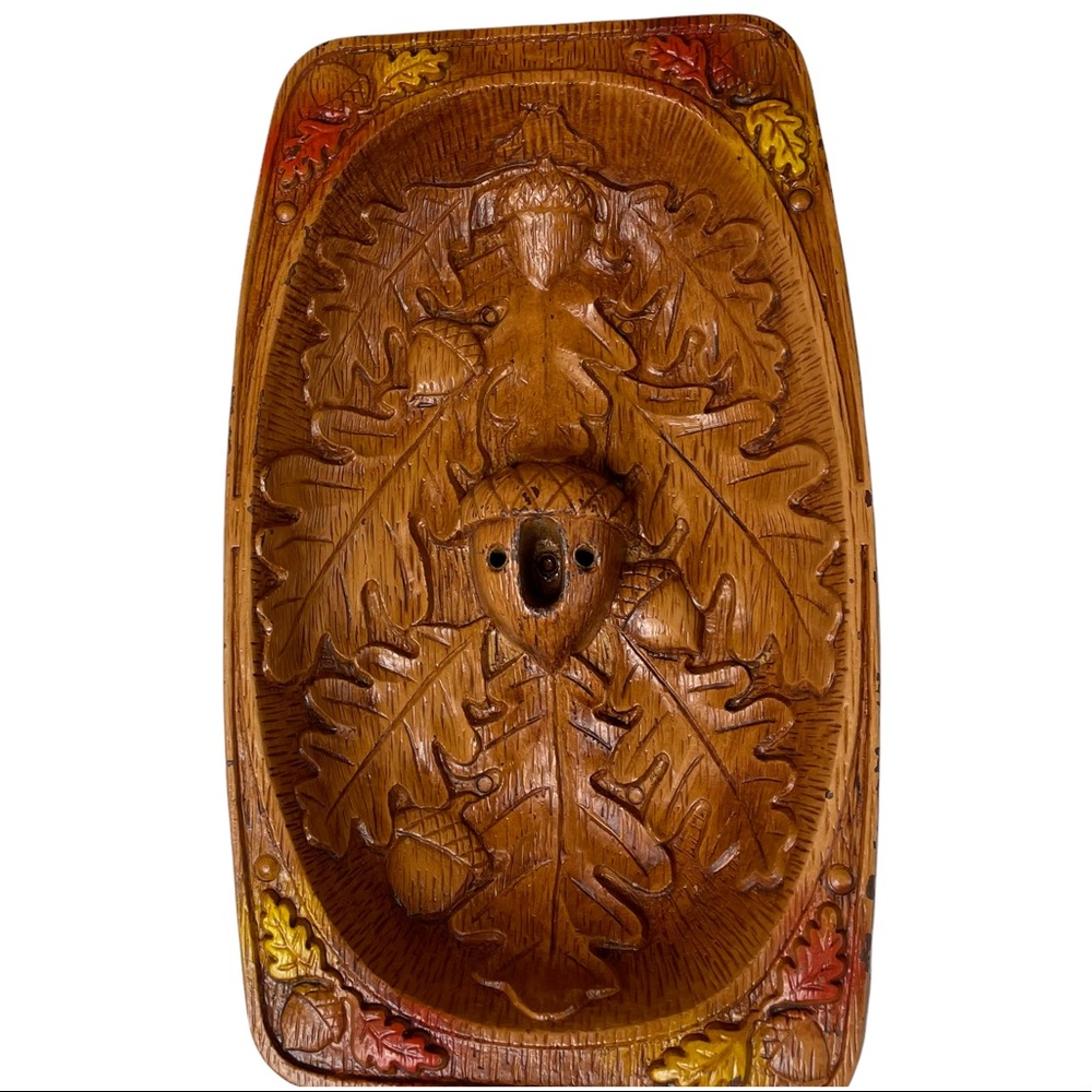 Vintage MCM Nut Bowl Acorn & Oak Leaf Tool Storage Shelling Almonds Walnuts Nuts